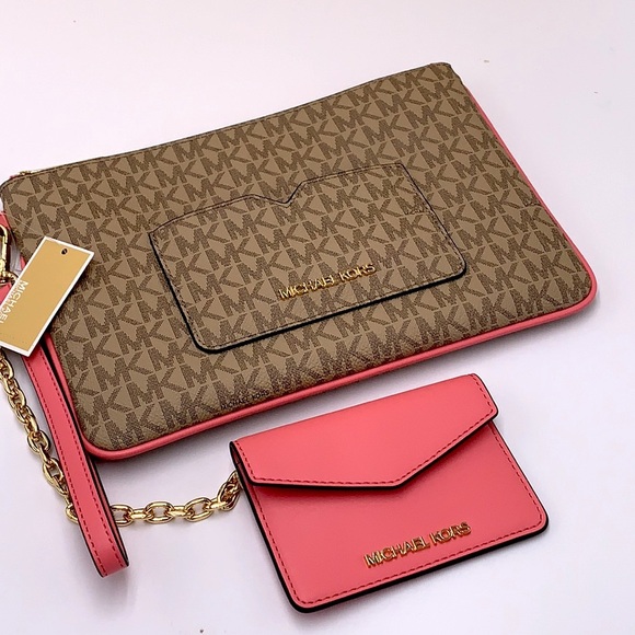 Michael Kors Jet Set LG 2 in 1 card case wristlet Wallet TEA ROSE COLOR - Picture 7 of 16